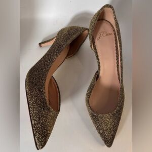 J. Crew Colette d’Orsay Pointed Toe Leather Gold Glitter Heels - 6.5